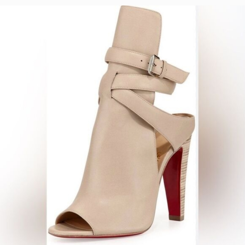 Christian Louboutin Hippik Nappa Booties Open Toe Heels 37.5 7.5